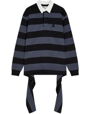 OPEN YY Stripe-Trimmed Asymmetrical-Hem Shirt - Blue