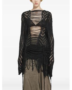 Yehuafan Crochet Fringe-Trimmed Sweater - Black