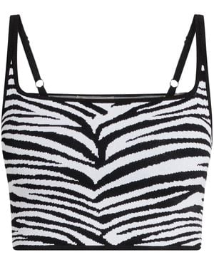 Michael Kors Cropped Zebra-Intarsia Tank Top - Black