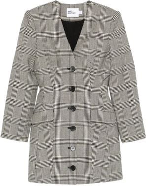 Self-Portrait Check Button Mini Dress - Grey