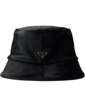 Prada Calf Hair Leather Bucket Hat - Black
