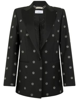 Philipp Plein Rhinestone-Monogram Blazer - Black