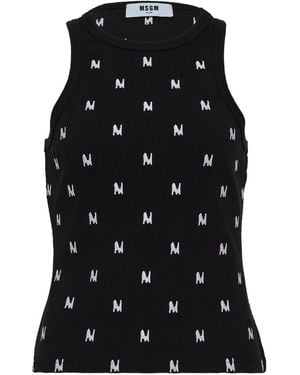 MSGM Ribbed Logo-Embroidered Tank Top - Black