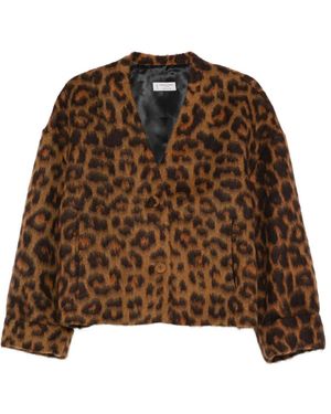 Alberto Biani Leopard-Print Button Jacket - Brown