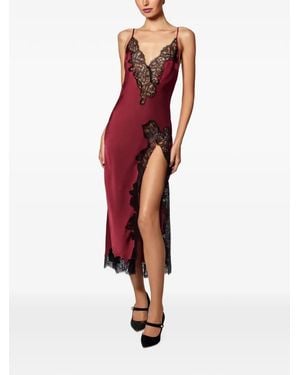 Kiki de Montparnasse Giselle Lace-Trim Satin Midi Dress - Red