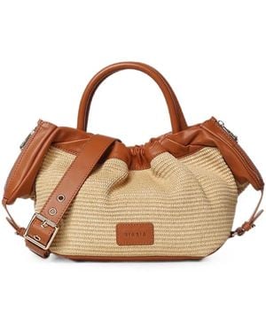 BIASIA Panelled Woven Shoulder Bag - Brown