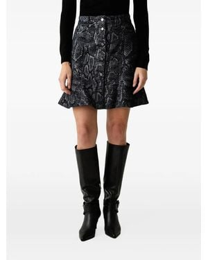 Trussardi Snakeskin-Effect Button-Front Mini Skirt - Black