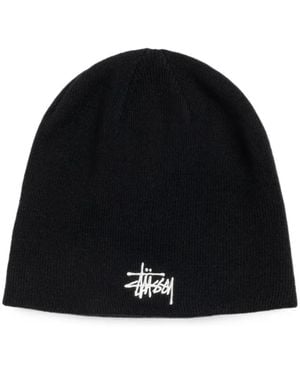 Stussy Logo-Embroidered Beanie Hat - Black
