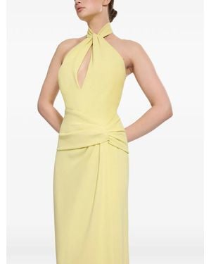Elie Saab Halterneck Twisted-Waist Maxi Dress - Yellow