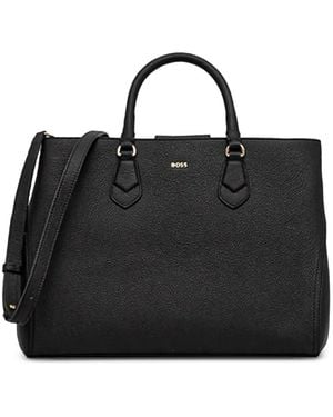 BOSS Medium Pebbled-Leather Tote Bag - Black