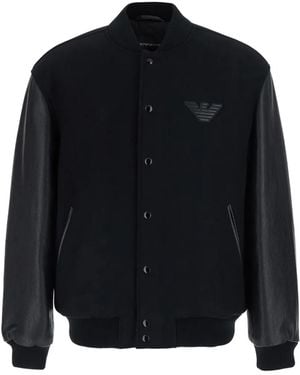 Emporio Armani Varsity Leather-Sleeve Bomber Jacket - Blue
