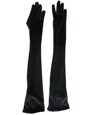 Mugler Logo-Embellished Velvet Gloves - Black