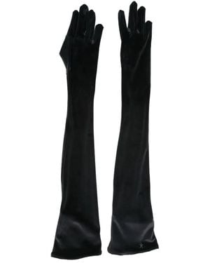 Mugler Logo-Embellished Velvet Gloves - Black