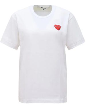 COMME DES GARÇONS PLAY Beaded Heart-Patch Cotton T-Shirt - White