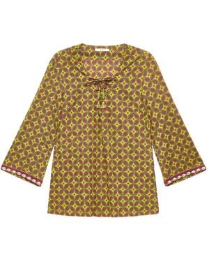 Maliparmi Shell-Embroidered Geometric-Print Shirt - Natural