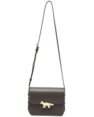 Maison Kitsuné Bolso De Hombro De Piel Con Placa De Zorro - Blanco