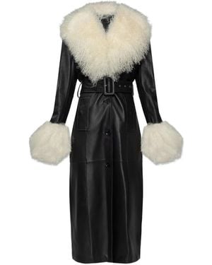 Stand Studio Monica Fur-Trim Belted Coat - Black