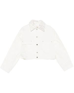 Plan C Sequin-Detail Pocket Jacket - White