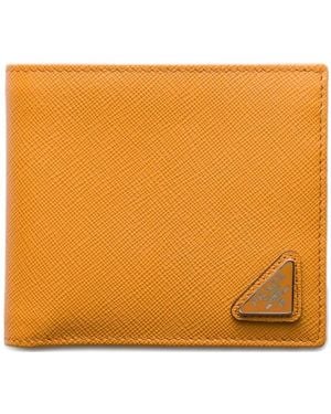 Prada Triangle-Logo Saffiano Leather Wallet - Orange