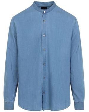 Giorgio Armani Collarless Buttoned Shirt - Blue