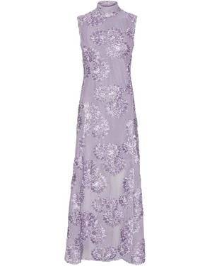 ROTATE BIRGER CHRISTENSEN Vestido Largo De Malla Bordado - Morado