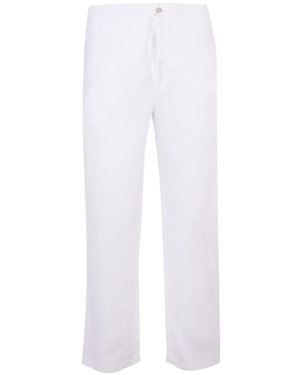 120% Lino Pantalon À Lien De Resserrage - White