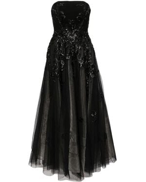 Saiid Kobeisy Beaded Tulle Strapless Gown - Black