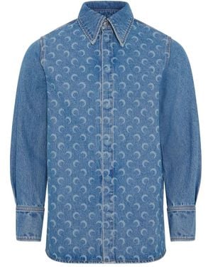Marine Serre Camicia Denim Moon Laser - Blu