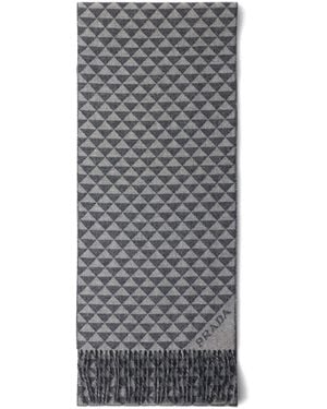 Prada Symbole Jacquard-Schal Mit Fransen - Grau