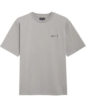 agnès b. Logo-Embroidered Cotton T-Shirt - Grey
