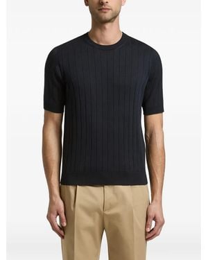 Peserico Ribbed-Knit Short-Sleeve Top - Blue