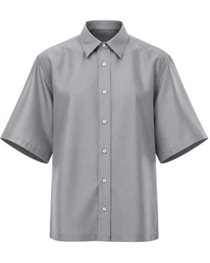 Carven Faux-Pearl Embellished Short-Sleeve Shirt - Grey
