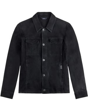 Fay Suede-Leather Shirt Jacket - Blue
