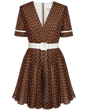 POST MERIDIEM V-Neck Belt-Detail Mini Dress - Brown