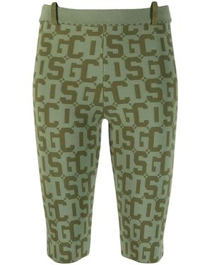 Gcds Two-Tone Monogram-Jacquard Cropped Leggings - Green