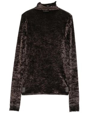 forte_forte T-Shirt En Velours Froissé À Col Montant Et Manches Longues - Black