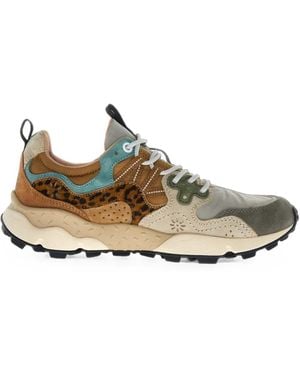 Flower Mountain Leopard-Print Panelled Trainers - Natural