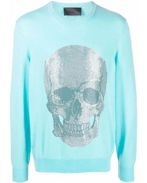 Philipp Plein Skull Print Crewneck Jumper - Blue