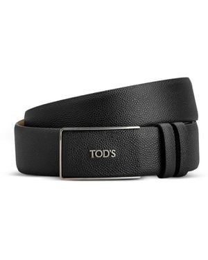 Tod's Logo-Plaque Grained-Leather Belt - Black