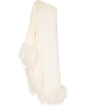 ‎Taller Marmo Ubud One-Shoulder Feather-Trimmed Crepe Maxi Dress - White
