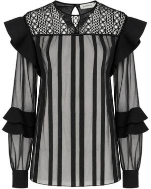 Lanvin Ruffled Lace-Panel Blouse - Black