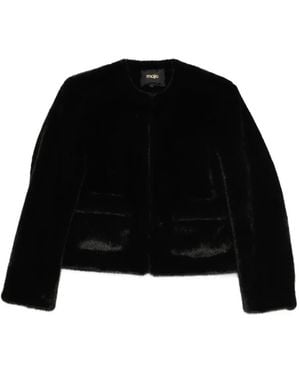 Maje Crew-Neck Faux-Fur Jacket - Black
