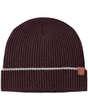 Eleventy Ribbed-Knit Striped Beanie Hat - Red