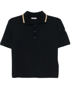 Moncler Gestricktes Poloshirt Mit Logo-Patch - Schwarz