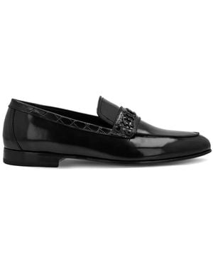 Philipp Plein Croco Printed Leather Loafers - Black