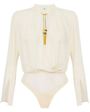Elisabetta Franchi Tassel-Embellished Georgette Bodysuit - White