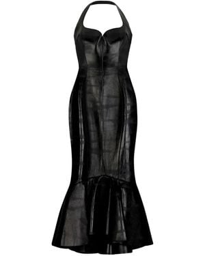 Roberto Cavalli Leather Midi Dress - Black