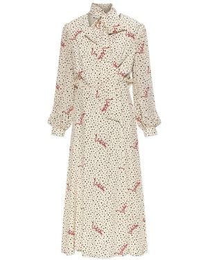 Valentino Garavani Polka-Dot Logo-Print Midi Dress - White