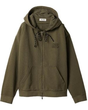 Miu Miu Logo-Embroidered Hoodie - Green