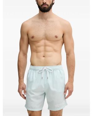 Trussardi Logo-Print Drawstring Swim Shorts - Blue